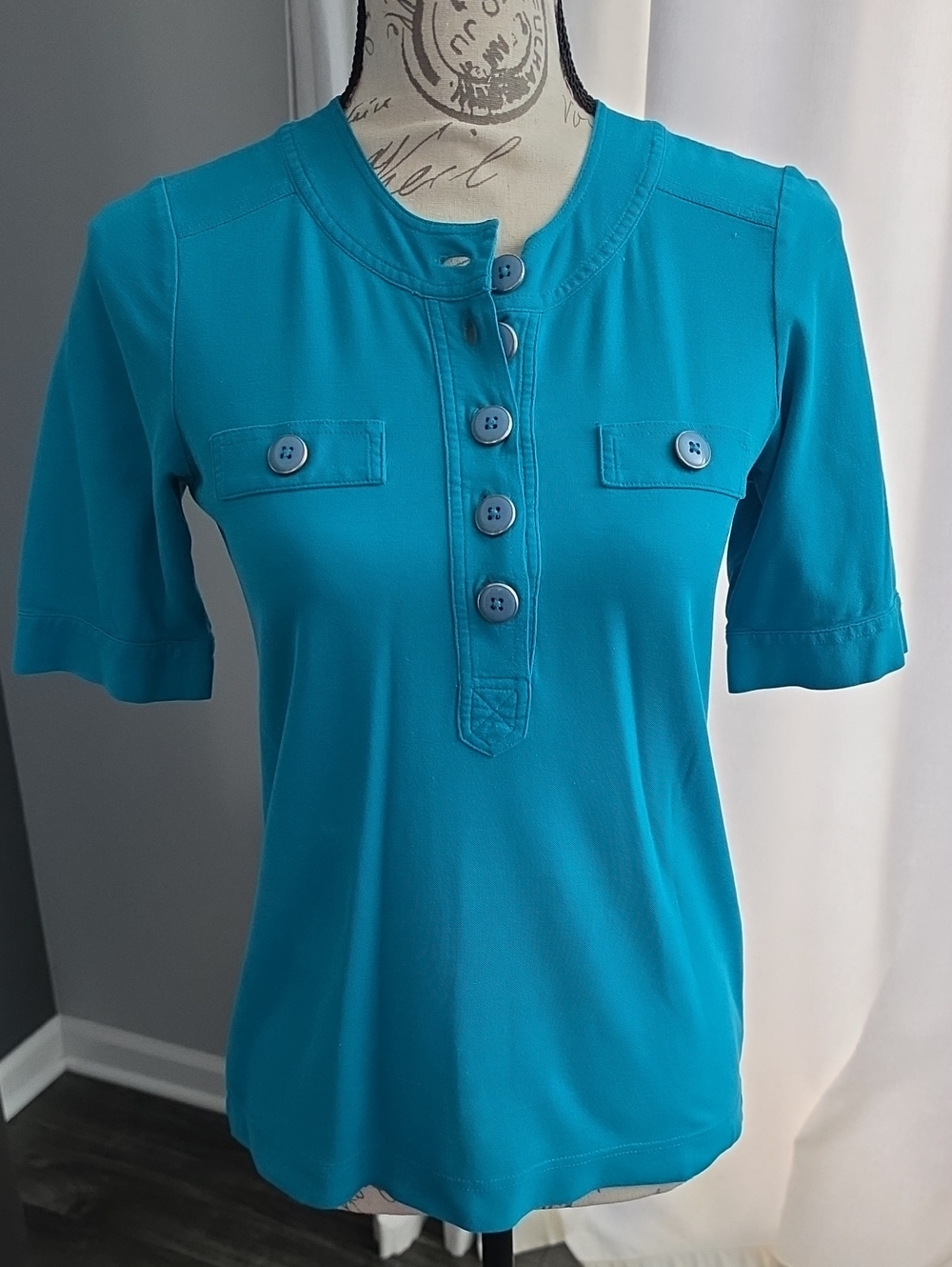 Marc By Marc Jacobs Teal Short Sleeve Button Henley